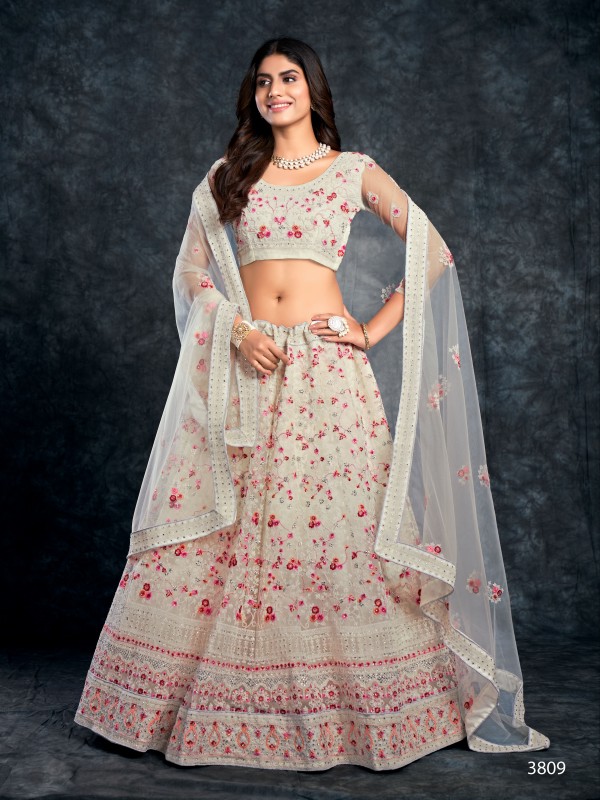 Italian Silk  Fabrics Party Wear  Lehenga in Off White Color With Embroidery Work