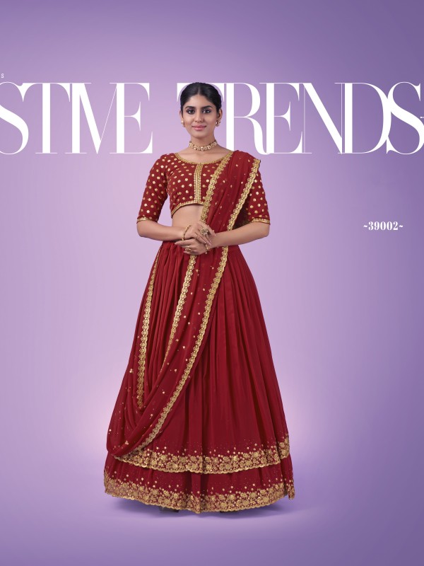 Georgette  Party Wear Lehenga In Red With Embroidery Work