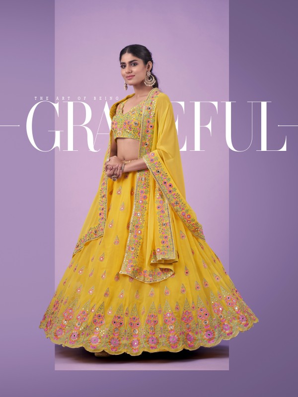 Georgette  Party Wear Lehenga In Yellow With Embroidery Work