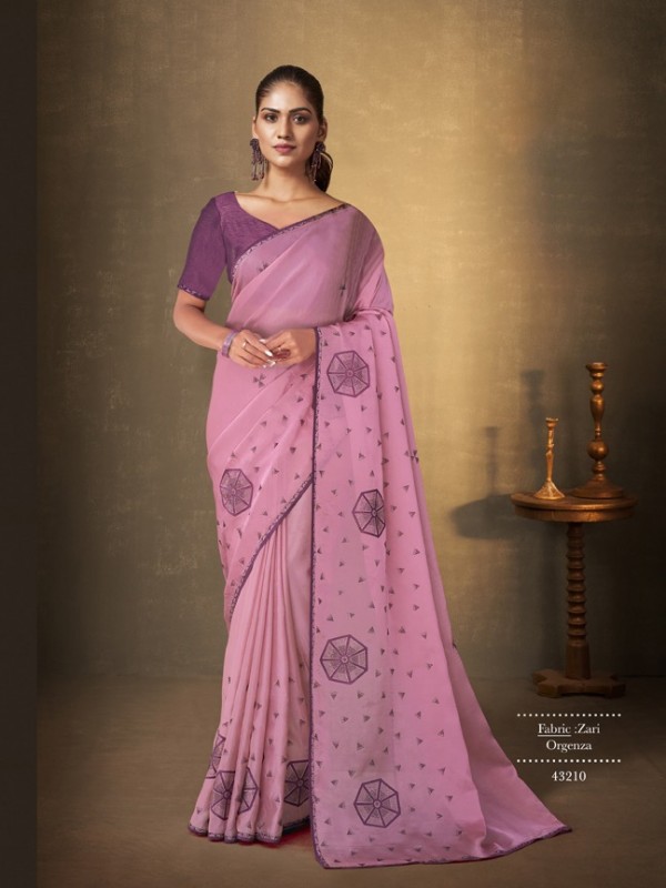 Silk Organza  Saree In Pink Color With Embroidery Work
