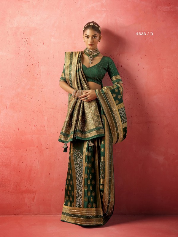 Kadwa Kasab Silk Party wear Saree In Green Color with Swaroskvi Work 