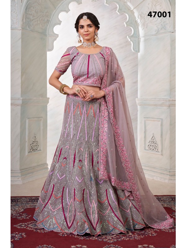 Soft Premium Net  Wedding Wear Lehenga In Lilac Color With Embroidery Work 