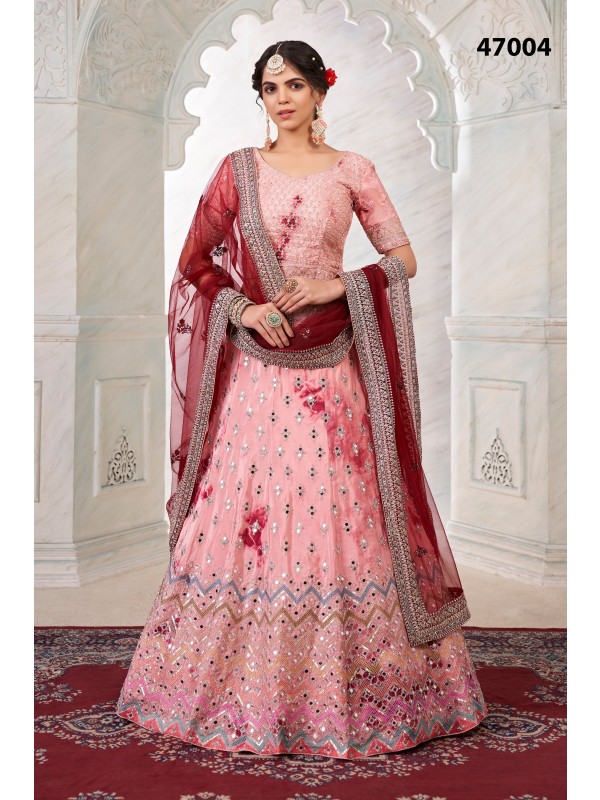Art Silk  Wedding Wear Lehenga In Pink Color With Embroidery Work 