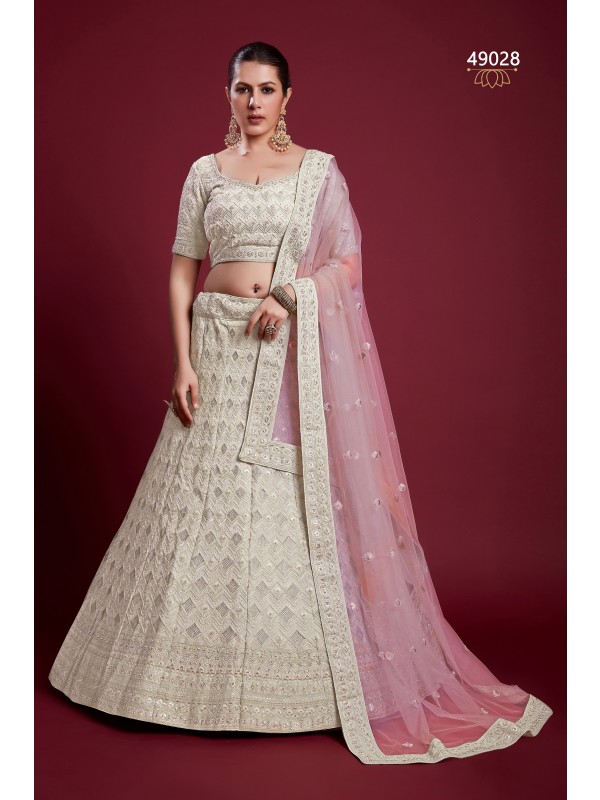 Geogratte Fabrics Party Wear Lehenga in Off White Color With Embroidery Work