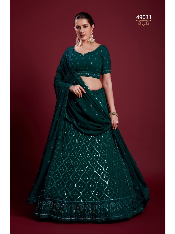 Geogratte Fabrics Party Wear Lehenga in Teal Green Color With Embroidery Work