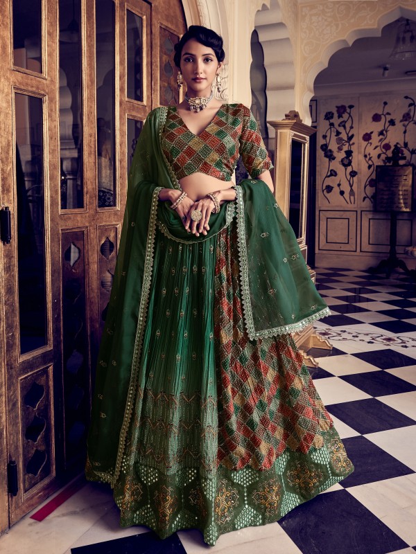 Silk Fabrics Party Wear Lehenga in Turquoise Color With Embroidery Work