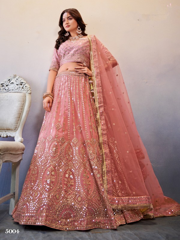  Soft Premium Net  Party Wear Lehenga In Pink With Embroidery Work