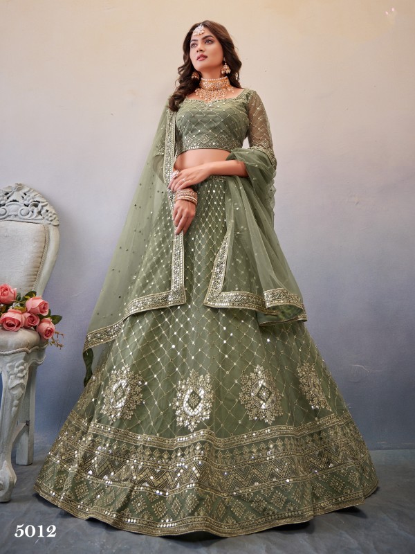Soft Premium Net  Party Wear Wear Lehenga In Green Color With Embroidery Work 