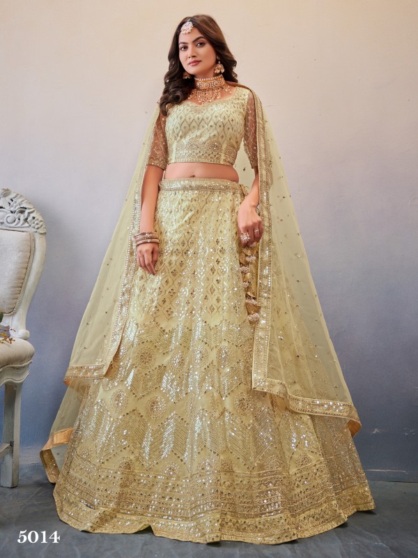 Soft Premium Net  Party Wear Wear Lehenga In Beige Color With Embroidery Work 