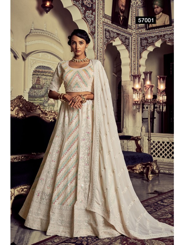 Geogratte Fabrics  Wedding Wear Lehenga in White Color With Embroidery Work