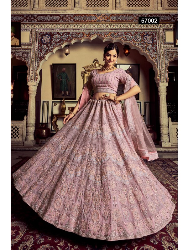 Geogratte Fabrics  Wedding Wear Lehenga in Pink Color With Embroidery Work