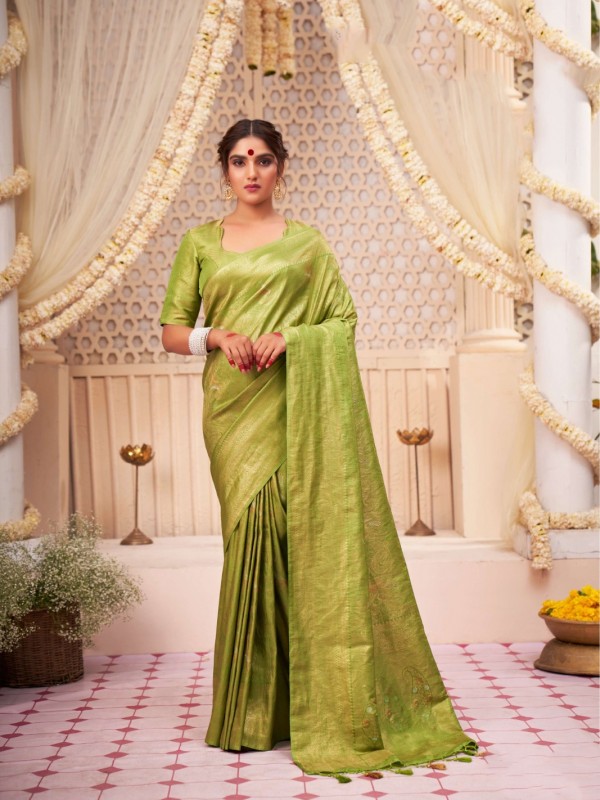 Kanjivaram Silk  Saree Green Color With Weaving Work