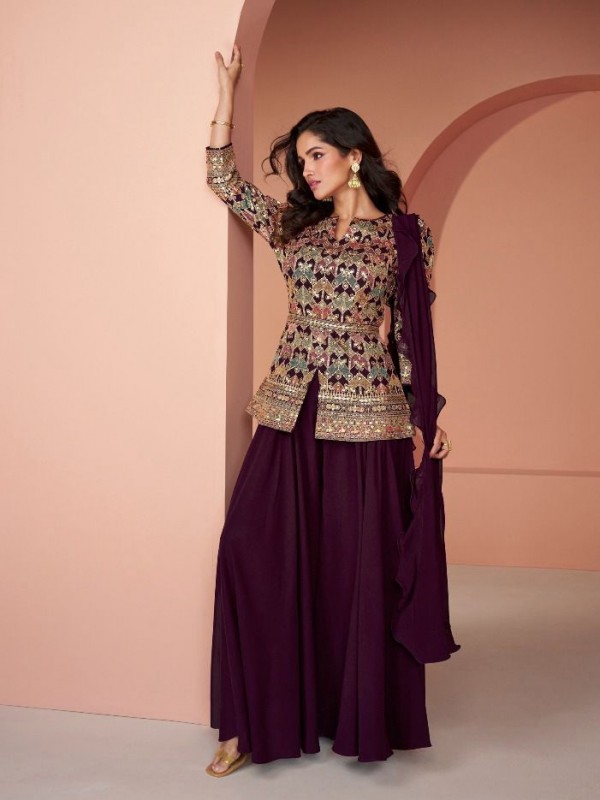 Pure Geogratte Party Wear Wear Lehenga In Wine color With Embroidery Work 