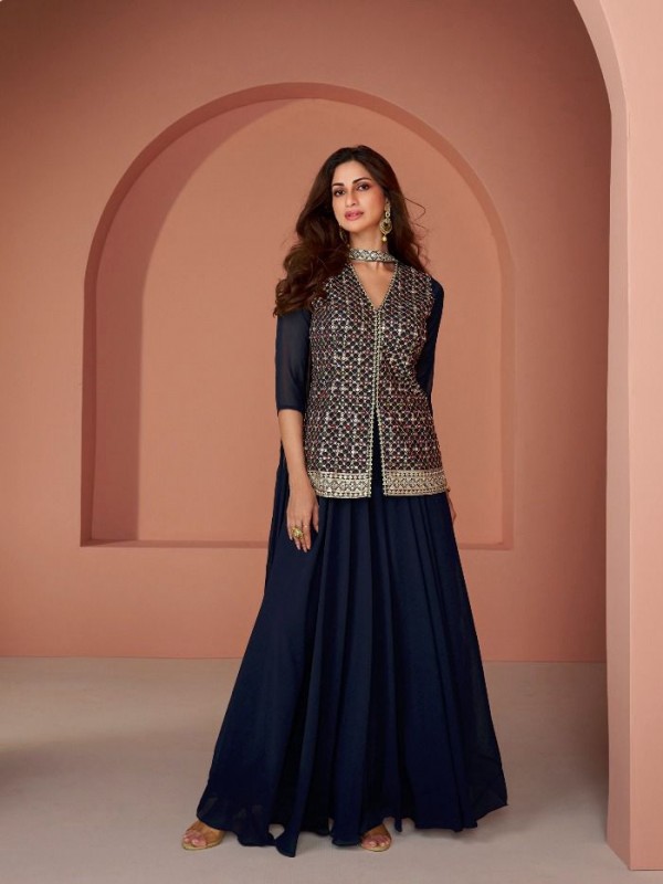 Pure Geogratte Party Wear Wear Lehenga In Blue color With Embroidery Work 