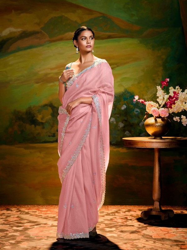 Fancy Silk Party wear Saree In Pink Color With Embroidery Work