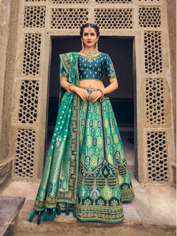 Pure Banarasi Silk Wedding Lehenga in Turquoise Color With Embroidery  work