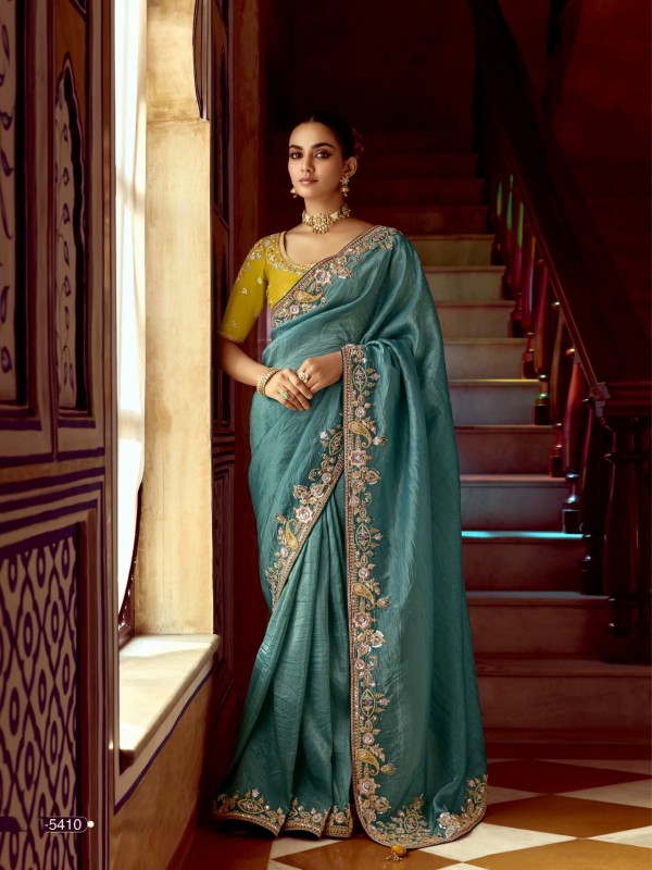Fancy Silk Party wear Saree In Teal Green Color with Embroidery Work