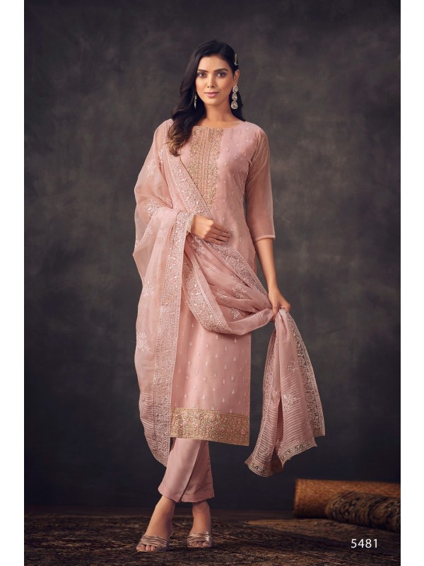 Organza Silk Party Wear  Suit  in Pink Color with  Embroidery Work