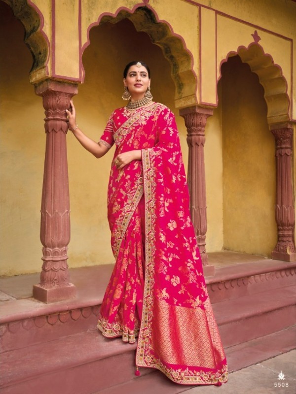 Pure Banarasi Silk Saree In  Pink Color With Embroidery Work