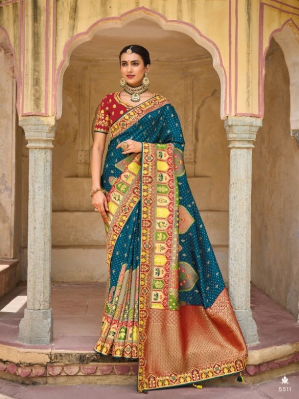 Pure Banarasi Silk Saree In Teal Blue Color With Embroidery Work