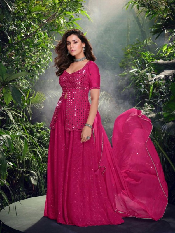 Pure Chinon Silk Party Wear Sharara Pink Color with Embroidery Work