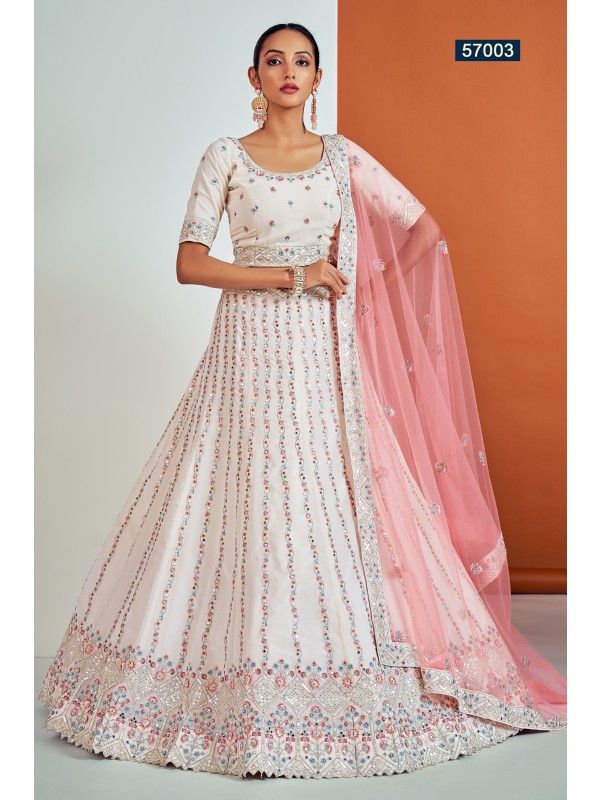 Georgette Fabrics  Wedding Wear Lehenga in White Color With Embroidery Work