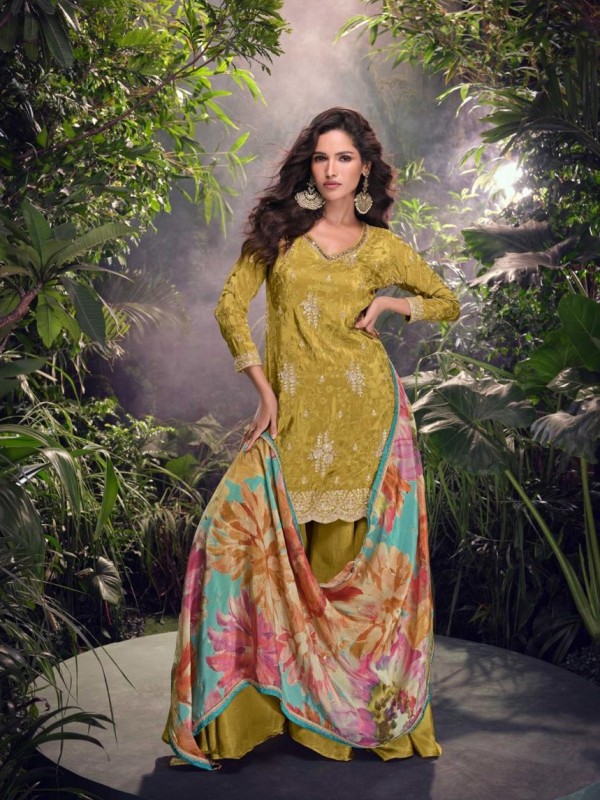 Pure Chinon Silk Party Wear Sharara Multi Color with Embroidery Work