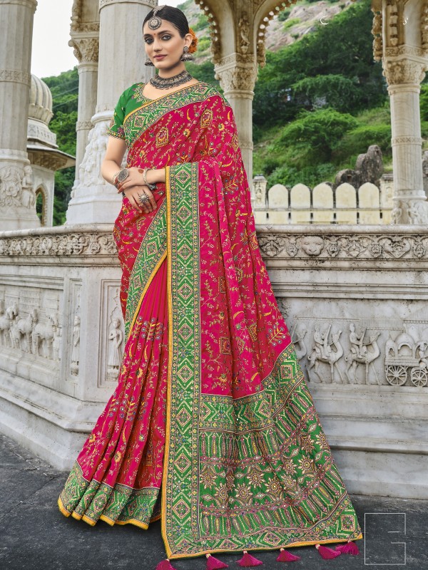 Pure Banarasi Silk Saree In Pink Color With Embroidery Work