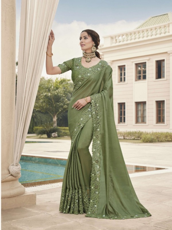 Soft  Silk  Saree  Green Color With Embroidery Work