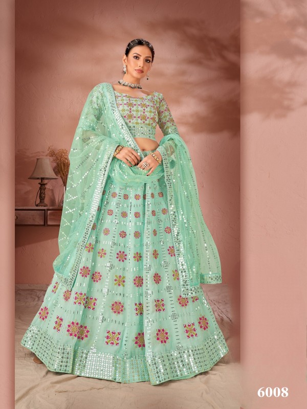 Pure Georgette Party Wear Wear Lehenga In Sea Green With Embroidery Work 