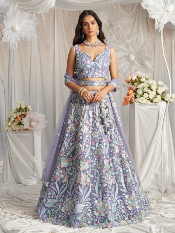 Soft Premium net Lehenga Mauve Color Lehenga With Embroidery Work & Sequence Work    