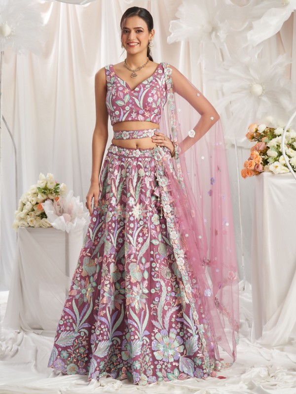 Soft Premium net Lehenga Rose gold Color Lehenga With Embroidery Work & Sequence Work    