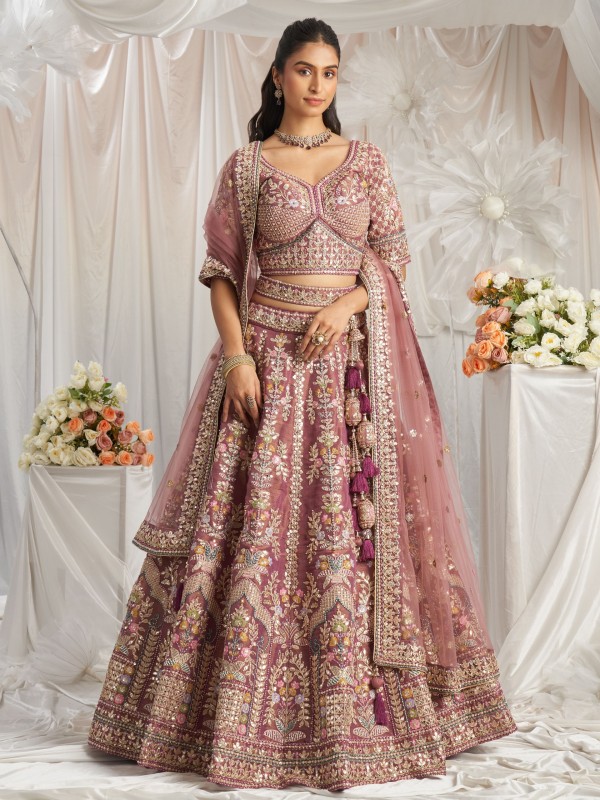 Soft Premium net Lehenga Lavender Color Lehenga With Embroidery Work & Gotta patti Work    