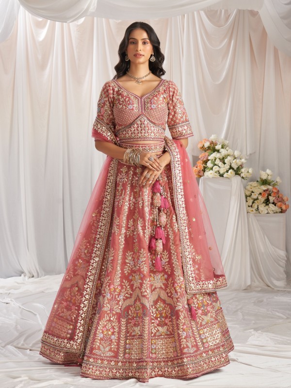 Soft Premium net Lehenga Rose gold Color Lehenga With Embroidery Work & Gotta patti Work    
