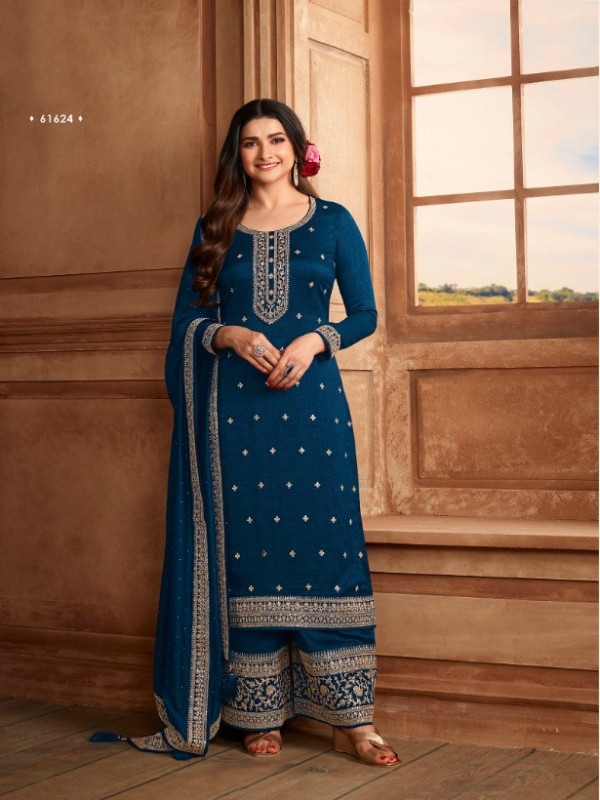  Georgette Silk  Party Wear  Suit  in Blue Color with  Embroidery Work