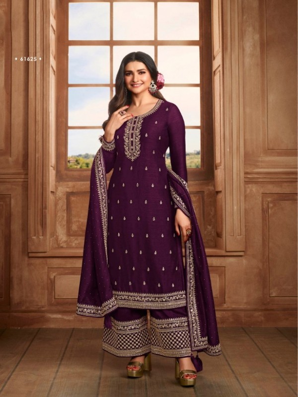 Georgette Silk  Party Wear  Suit  in Violet Color with  Embroidery Work