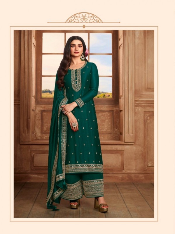  Georgette Silk  Party Wear  Suit  in Teal Green Color with  Embroidery Work