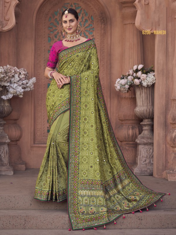 Pure Silk Wedding To Wear Saree Green Color With Embroidery Work