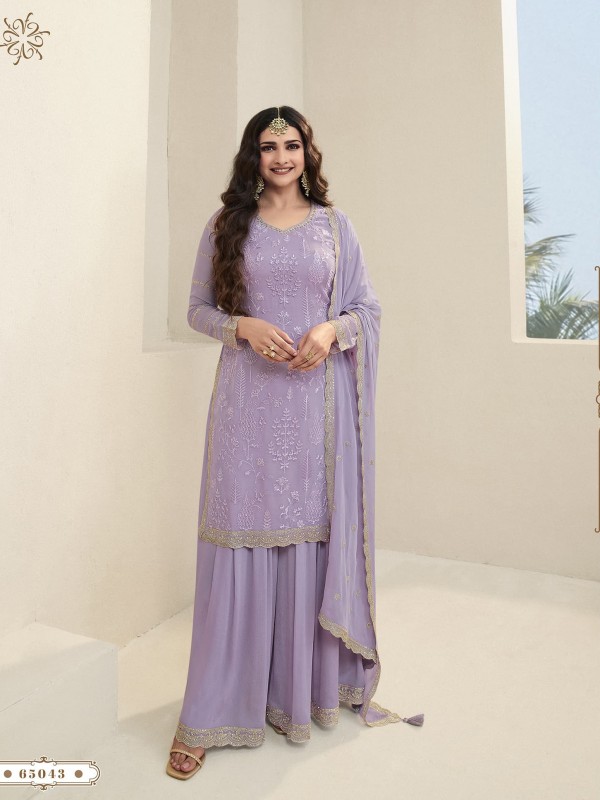 Pure Organza  Party Wear  Sharara in Purple Color with  Embroidery Work