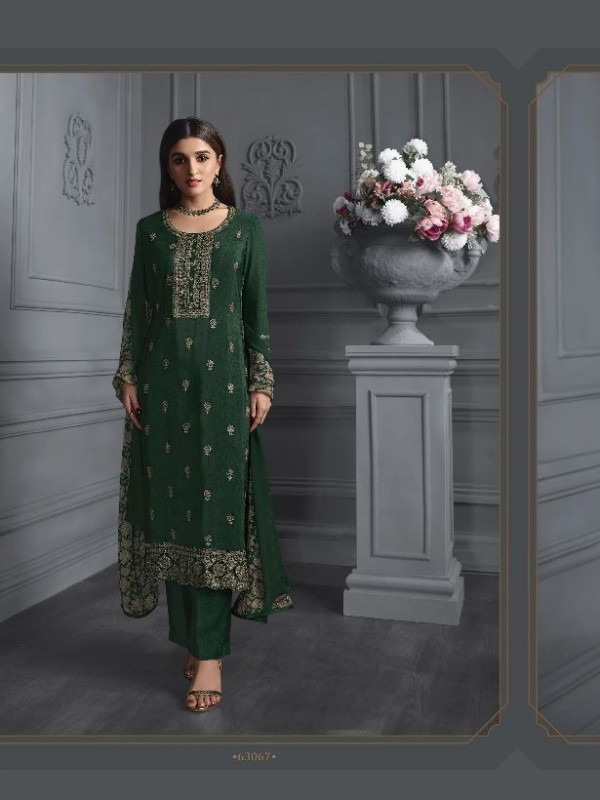 Crepe  Silk  Party Wear Suit in Green Color with Embroidery Work