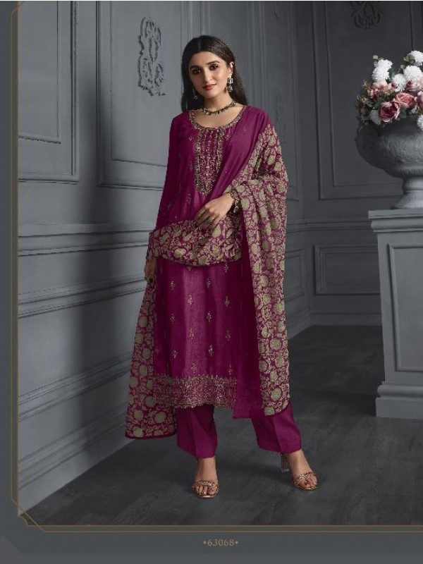 Crepe  Silk  Party Wear Suit in Purple Color with Embroidery Work