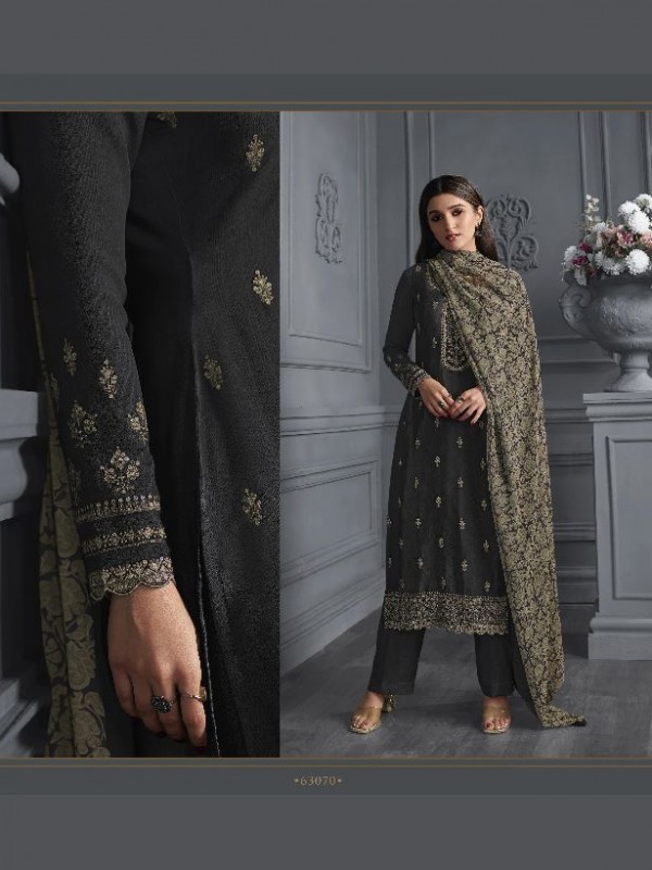Crepe  Silk  Party Wear Suit in Black Color with Embroidery Work