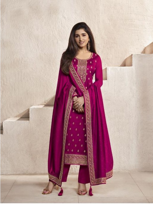  Silk Georgette  Party Wear Suit in Magenta Color with Embroidery Work