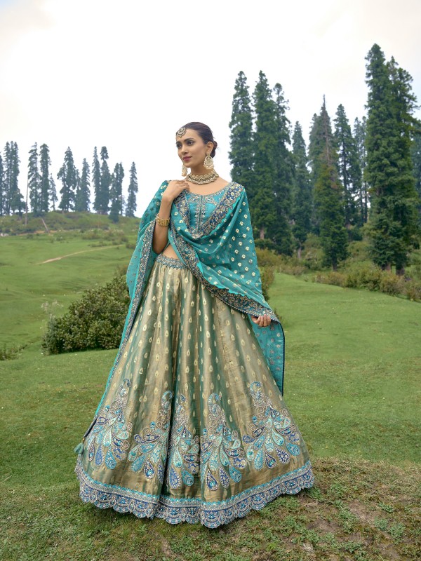 Pure Dola Silk Wedding Lehenga in Blue Color With Embroidery work