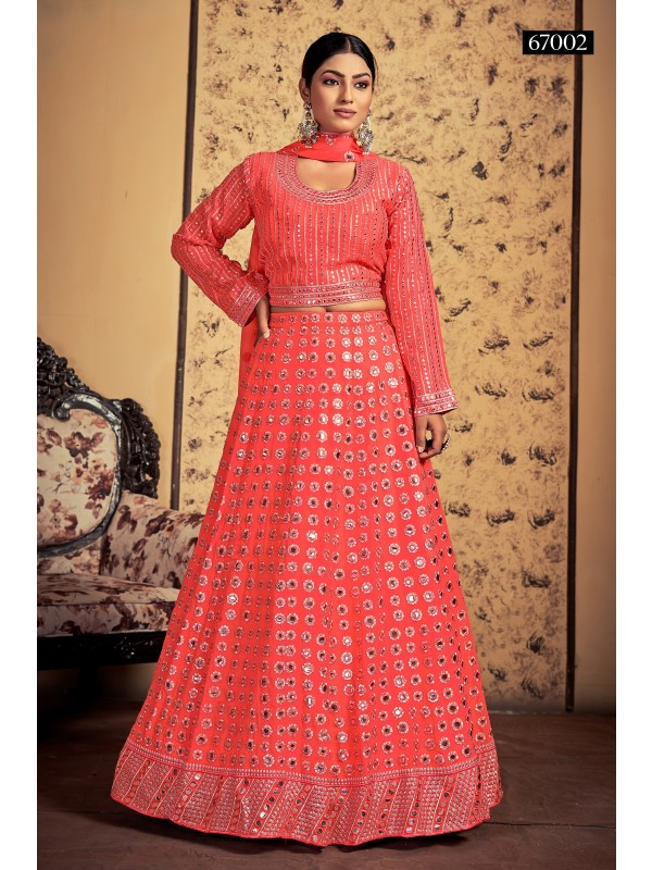 Georgette  Fabrics Wedding Wear Lehenga in Peach Color With Embroidery Work 