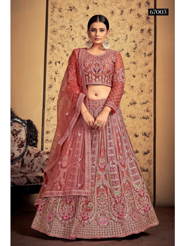 Soft Premium Net Fabrics Wedding Wear Lehenga in Pink Taupe Color With Embroidery Work 