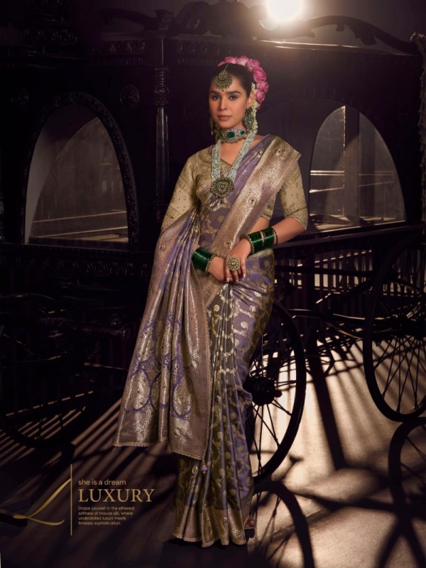 Pure Dola Silk Party wear Saree In Light Purple Color with Embroidery Work 