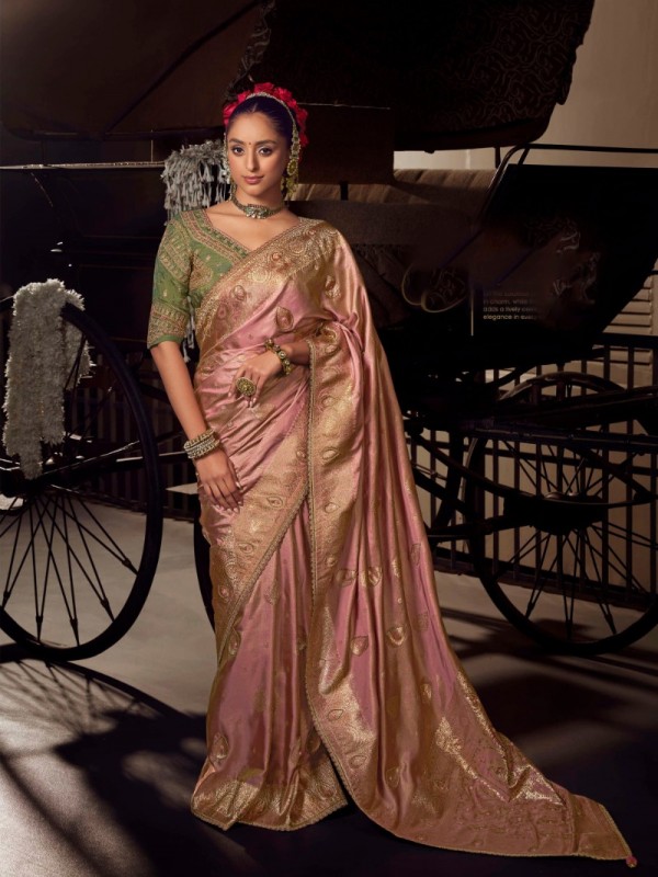 Pure Dola Silk Party wear Saree In Pink Color with Embroidery Work 