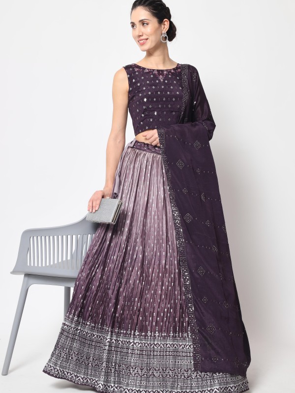 Chinon Silk Fabrics Party Wear Lehenga in Purple Color With Embroidery  