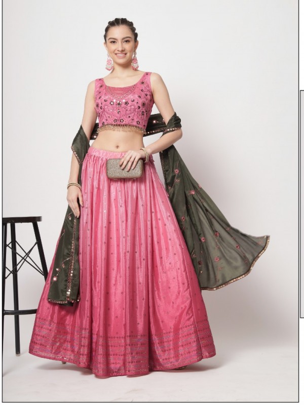 Chinon Silk  Party Wear Lehenga In Pink color With Embroidery Work